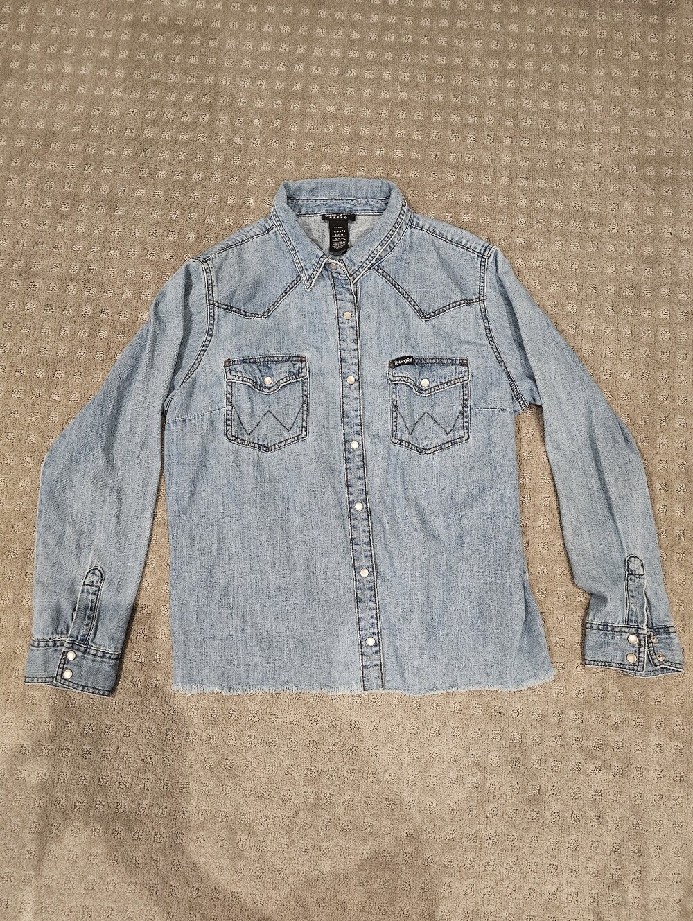 Wrangler Retro Premium Pearl Snap Shirt Western Women’s XL Blue Long Sleeve